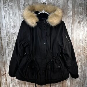 Torrid Womens Black Faux Fur trim Hooded Parka Jacket quilted Line Women's Sz 00